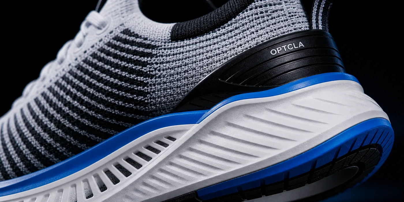 Close-up of OPTCLA AeroMax Runner cushioning platform and heel support